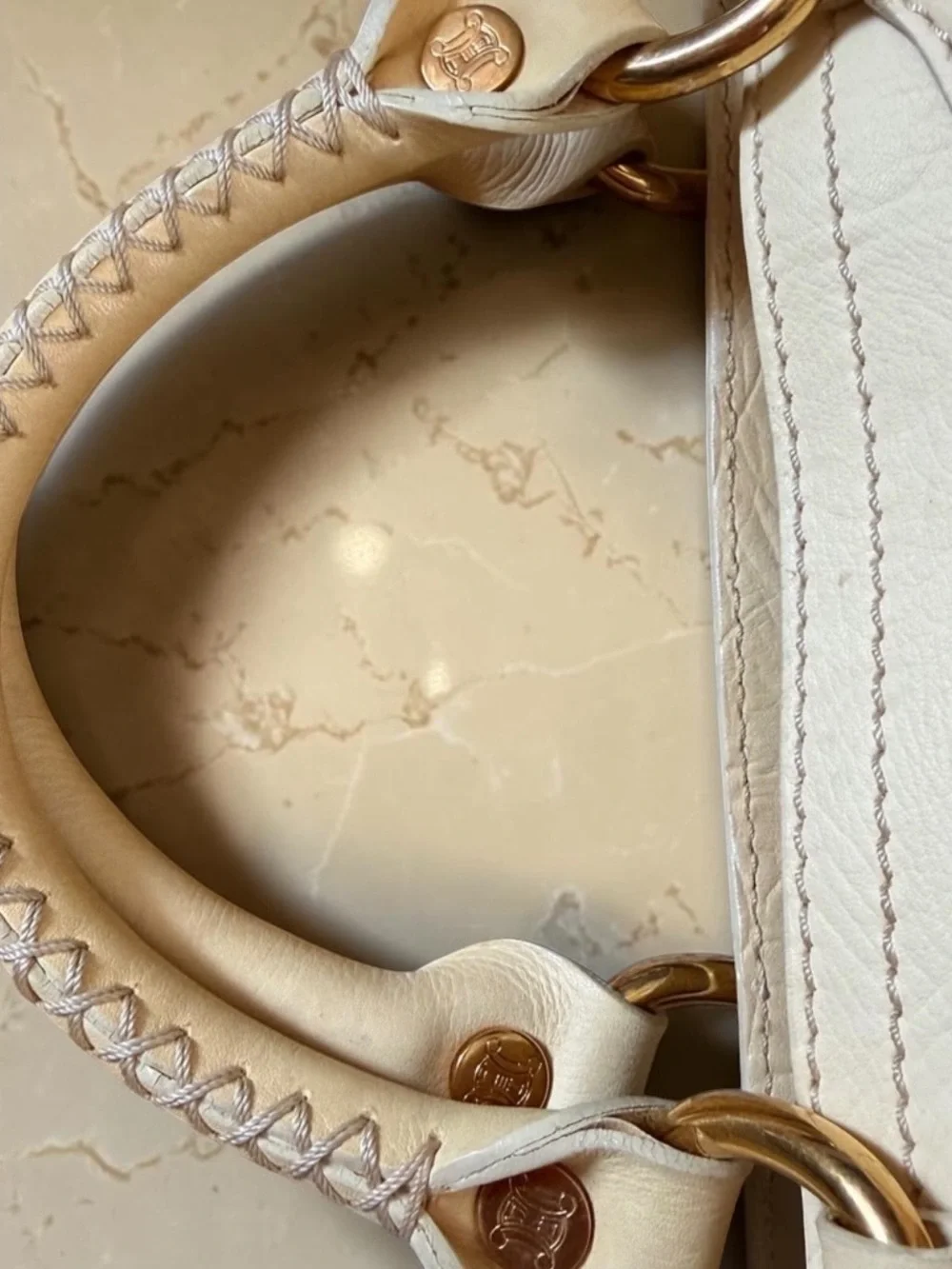 Celine Cream Leather Satchel with Gold Hardware